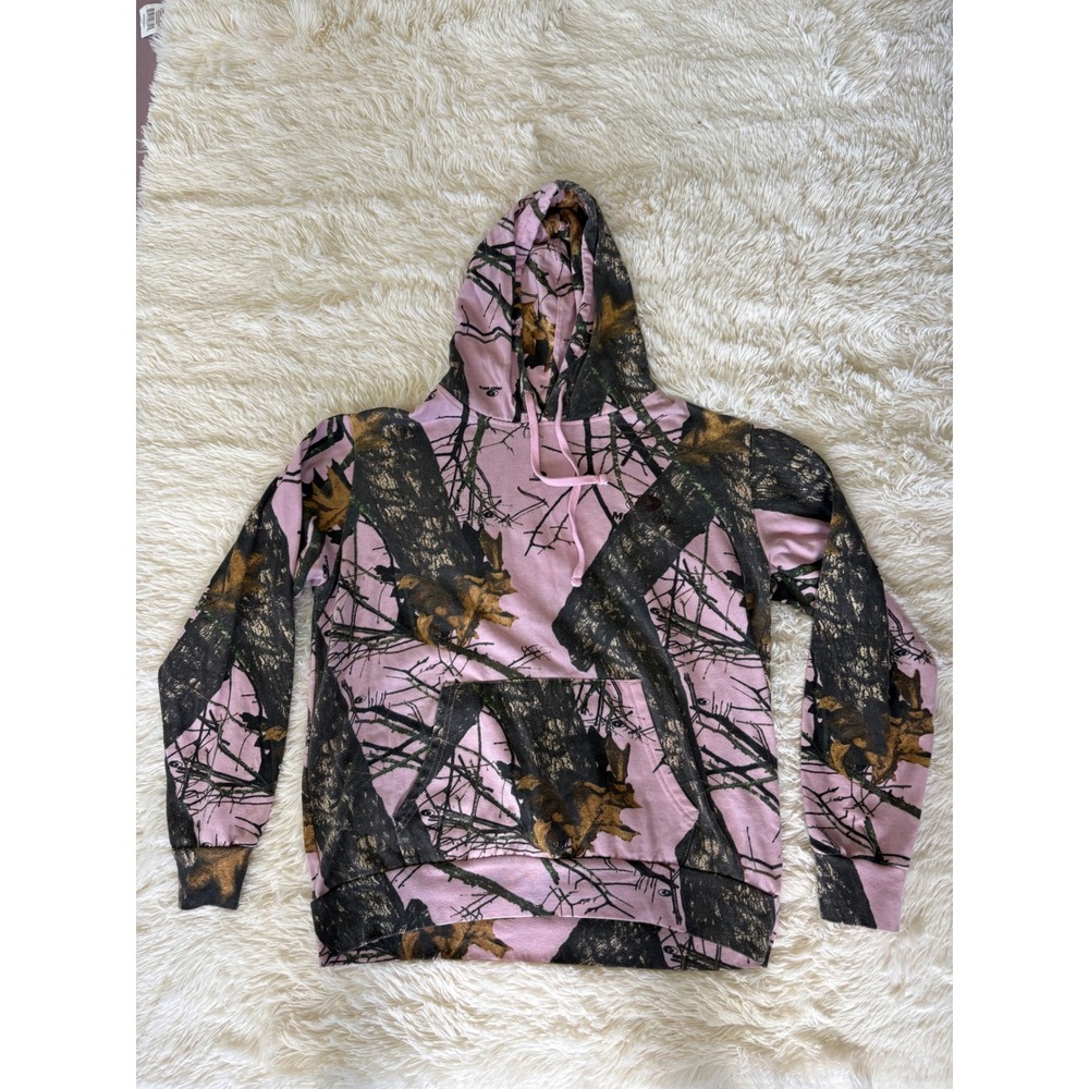 Mossy Oak Pink Camo Hoodie Sweatshirt Girl's‎ Size L (12-14) Pullover